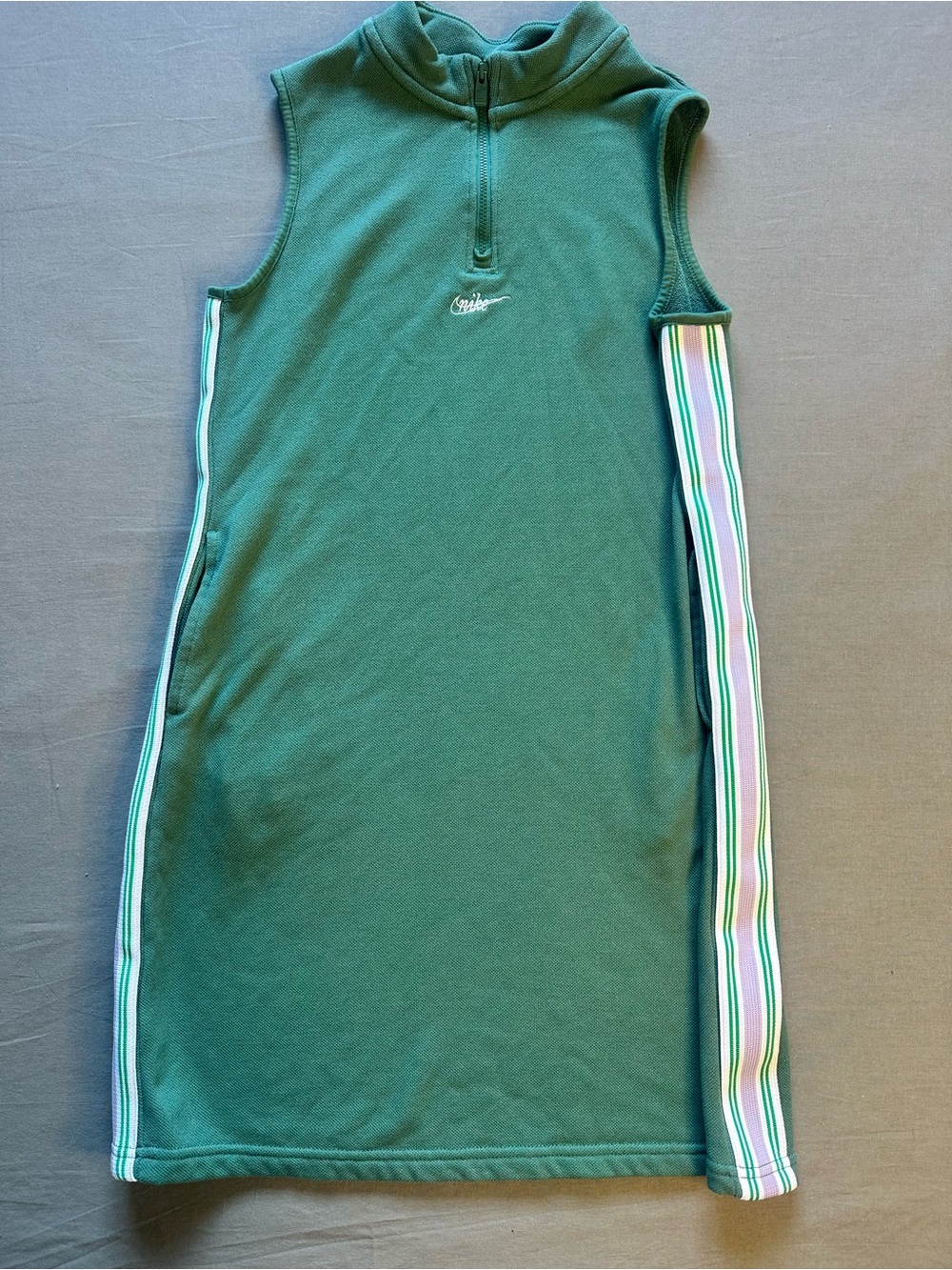 Nike Teal Green Sleeveless Zip Top with Contrast Stripes‎